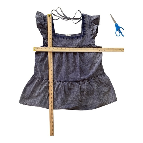 Hem & Thread Boho Peplum Top Size M Gray Washed Look Square Neck Cap Sleeve - Picture 4 of 6